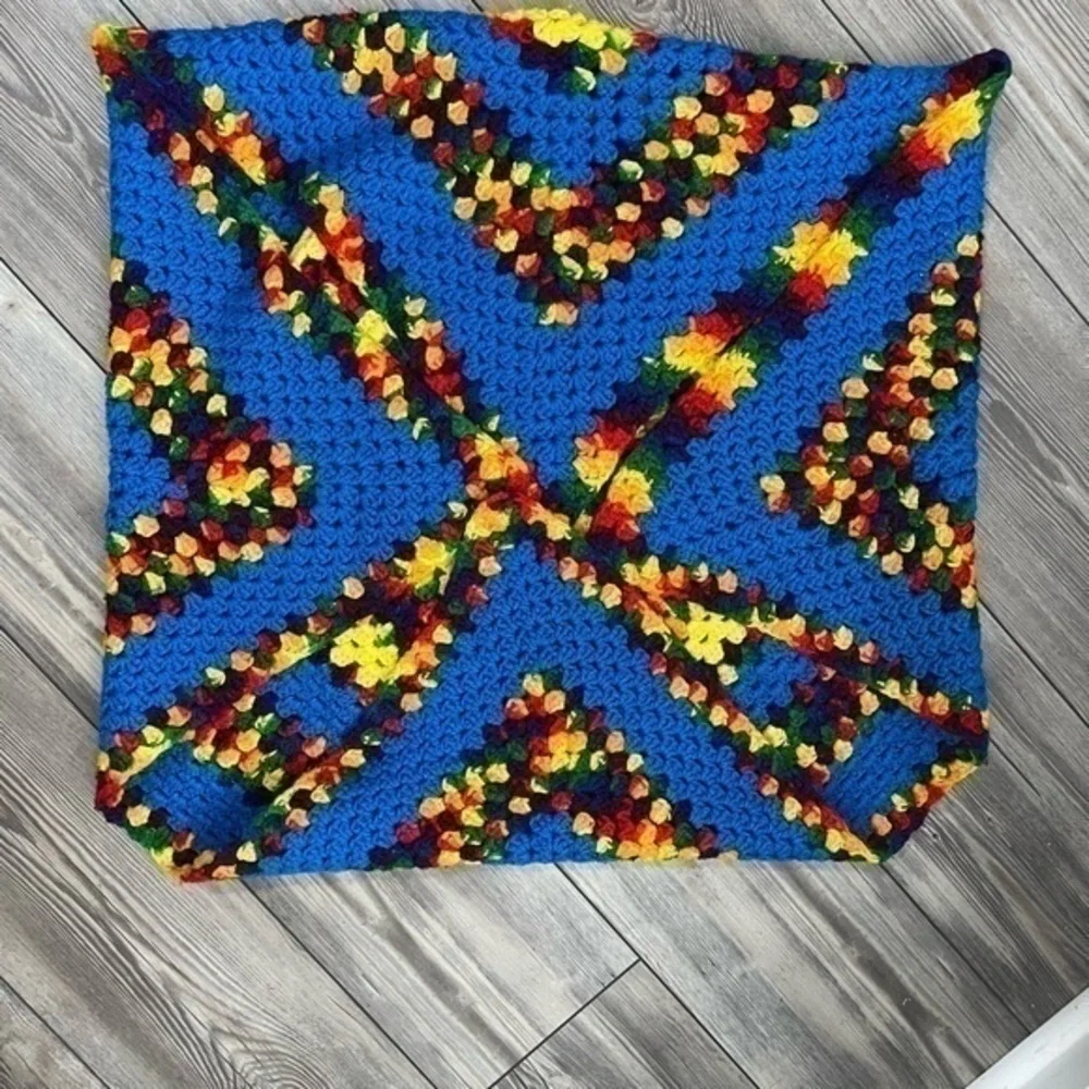 Handmade Granny Square Crocheted Blanket Baby Blanket Rainbow Pattern 35 x 37.5”